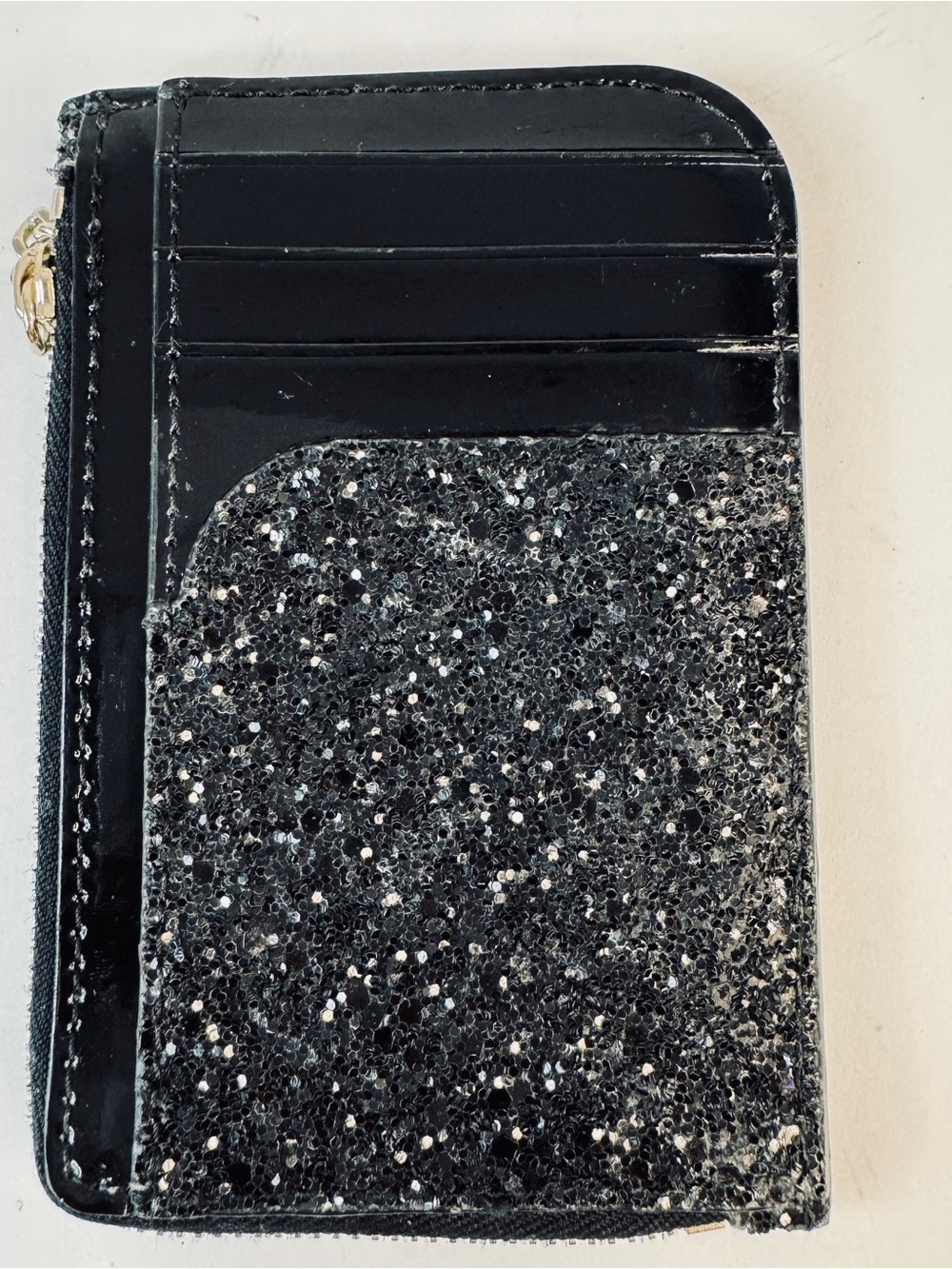 Kate Spade Key Chain Black Glitter Card Case Holder Wallet Odette Sparkly - Picture 3 of 4